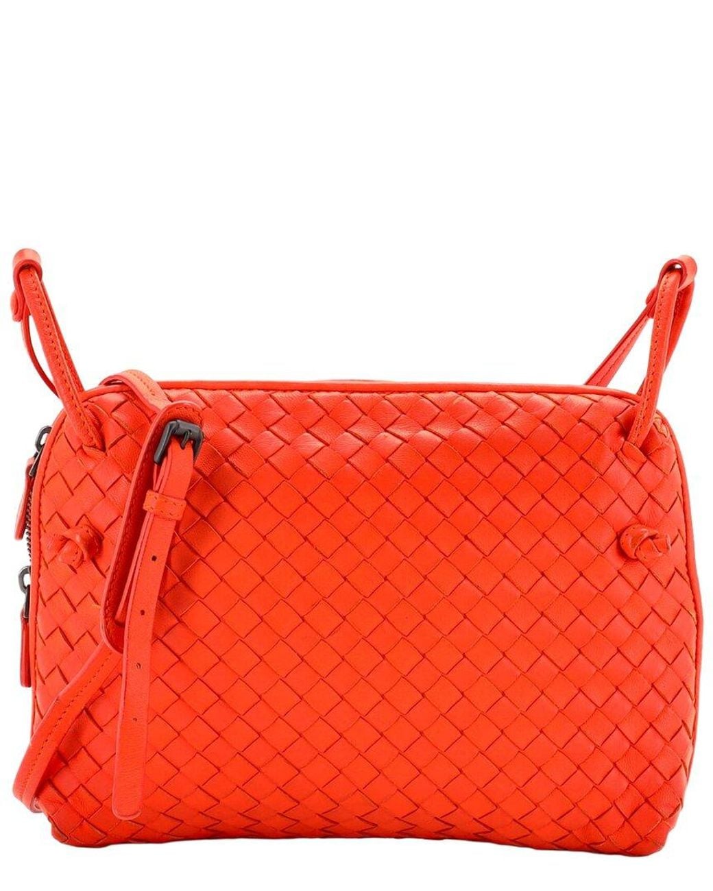 Bottega Veneta Red Orange Intrecciato Leather Nodini Crossbody Small (authentic Pre-loved)