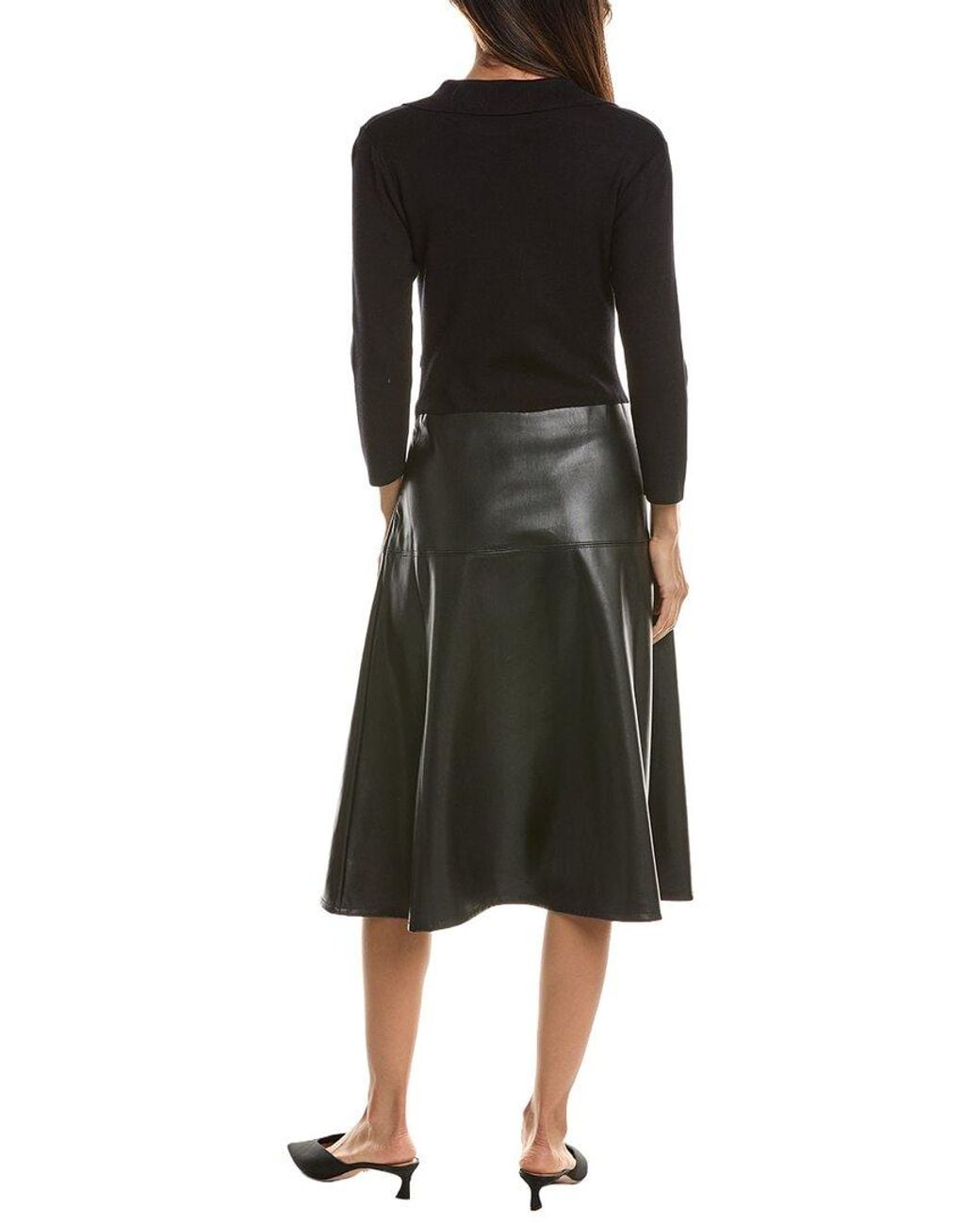 Tahari Black 3/4 Sleeve Split Collar Dress