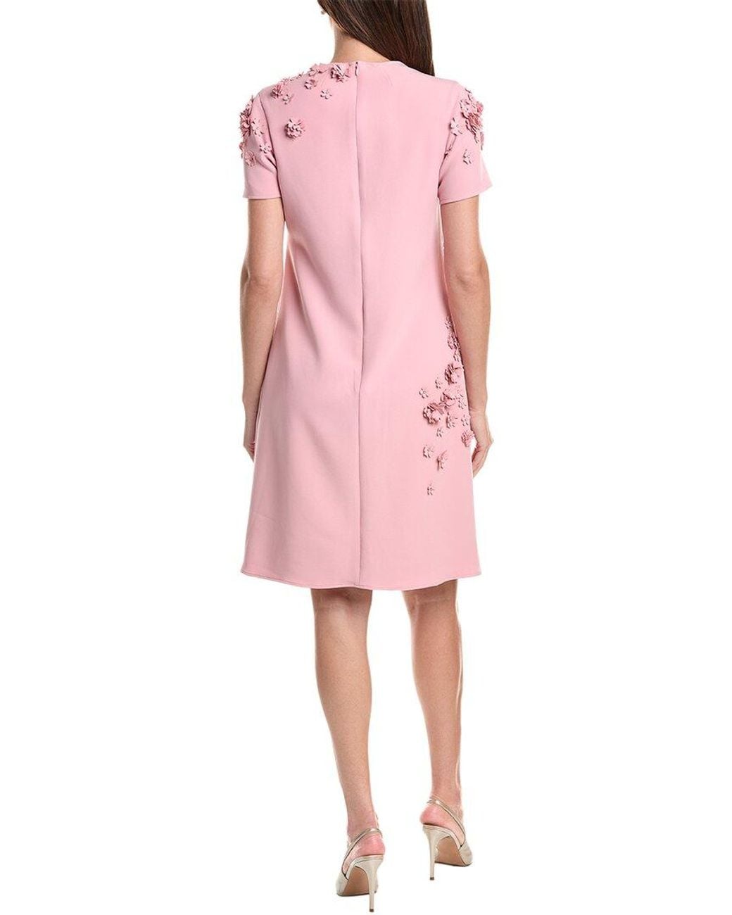 Teri Jon Pink Crepe 3D A-Line Dress