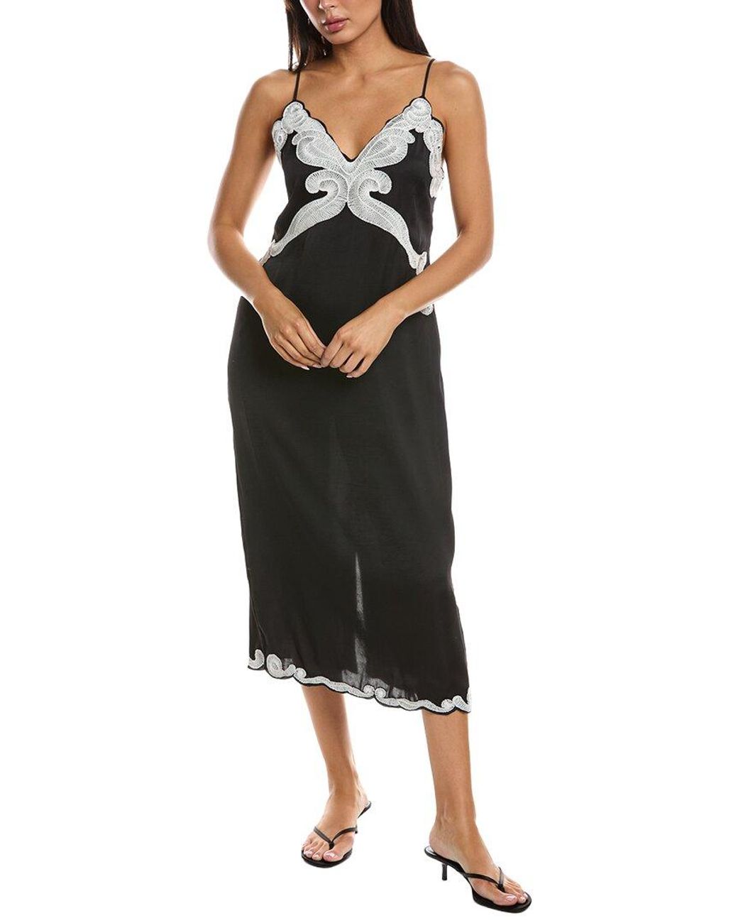 Rag & Bone Black Ann Embroidered Slip Dress