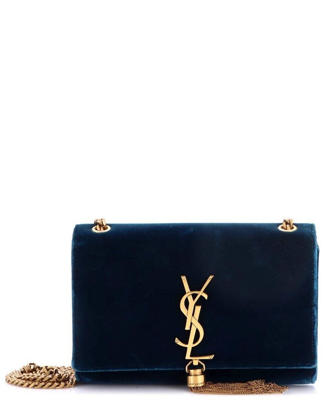 Saint Laurent Blue Velvet Classic Monogram Tassel Crossbody Small (Authentic Pre-Loved)