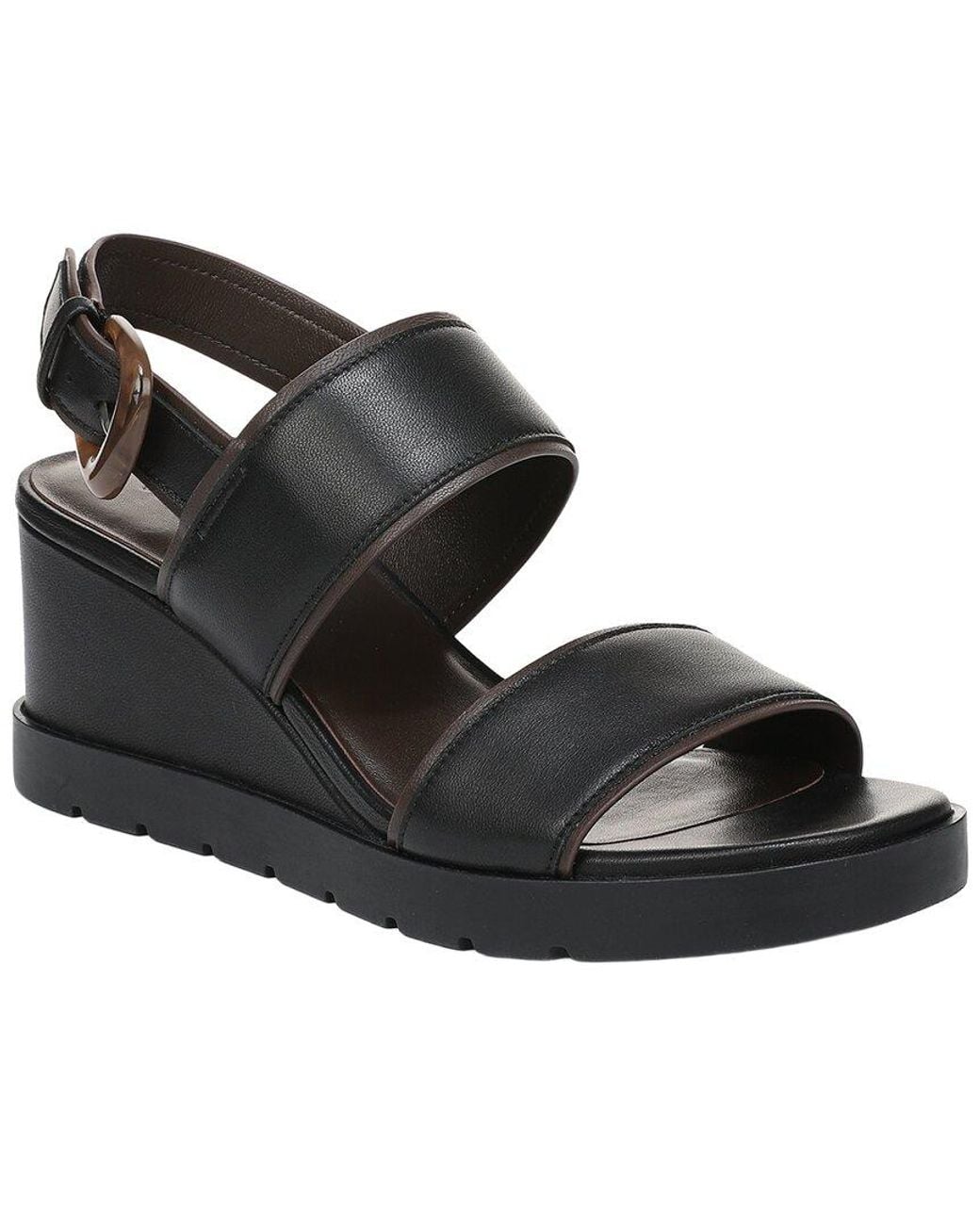 Vince Black Roma-B Leather Slingback Wedge Sandal