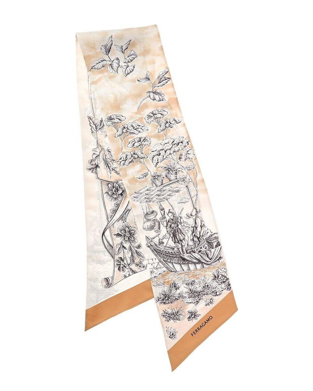 Ferragamo White Voyage Print Silk Scarf