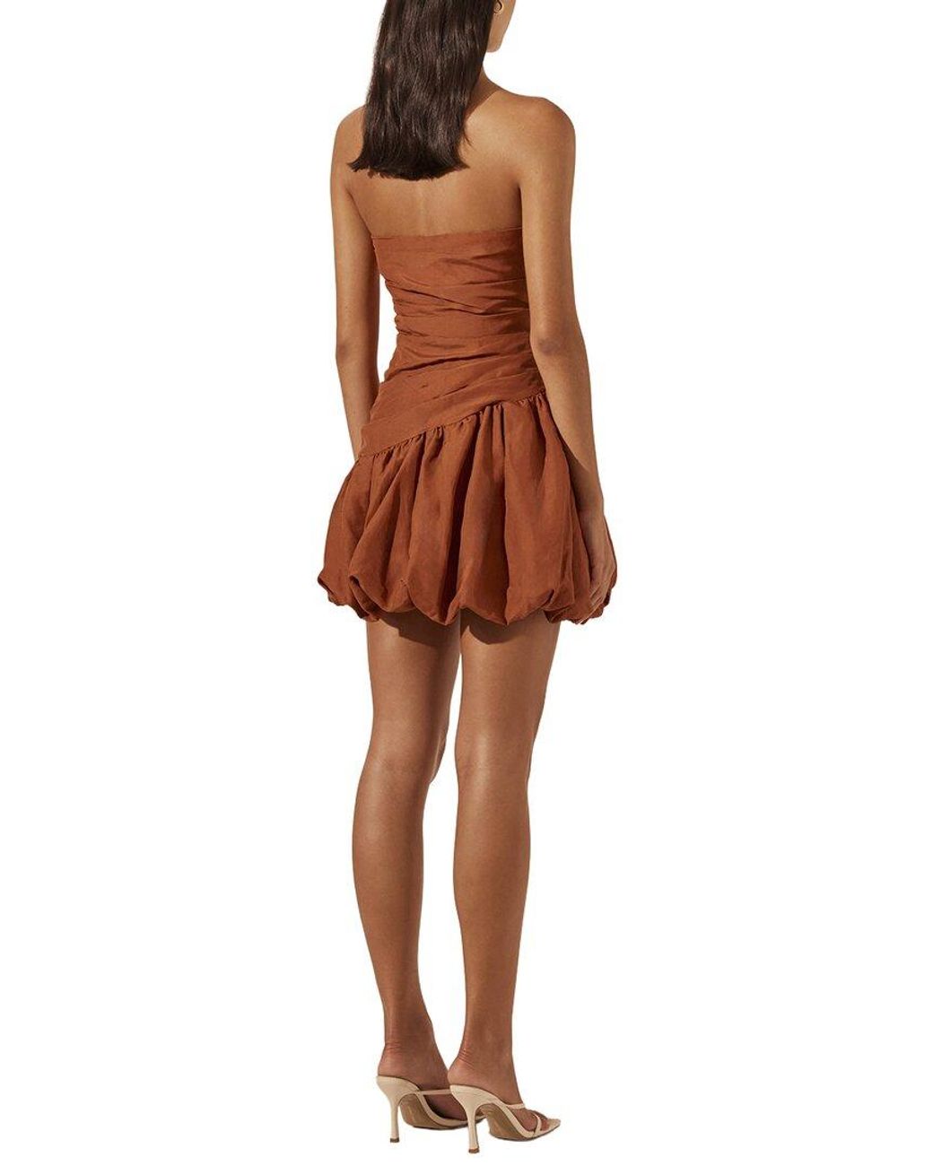 Shona Joy Brown Celeste Strapless Linen-Blend Bubble Mini Dress