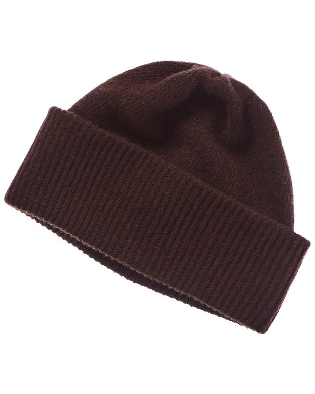 Portolano Brown Folded Cuff 100% Cashmere Beanie for men