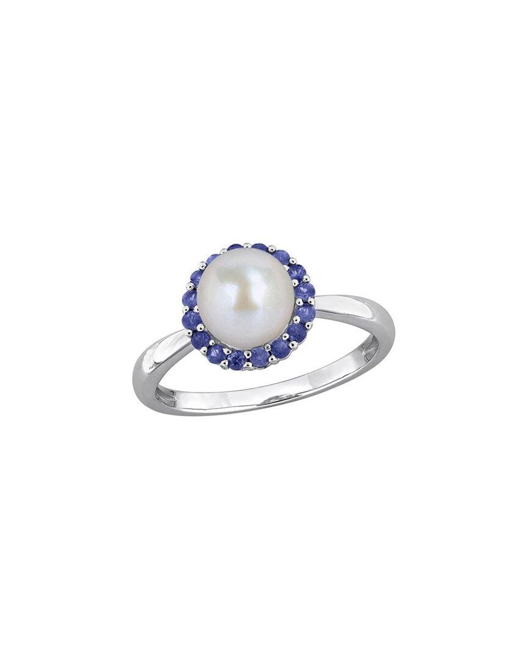 Rina Limor Blue 0.32 Ct. Tw. Sapphire & 7.0-7.5Mm Pearl Halo Ring