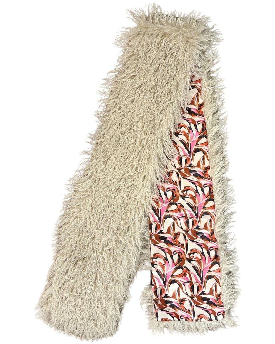 Nicole Miller White Mongolian Scarf
