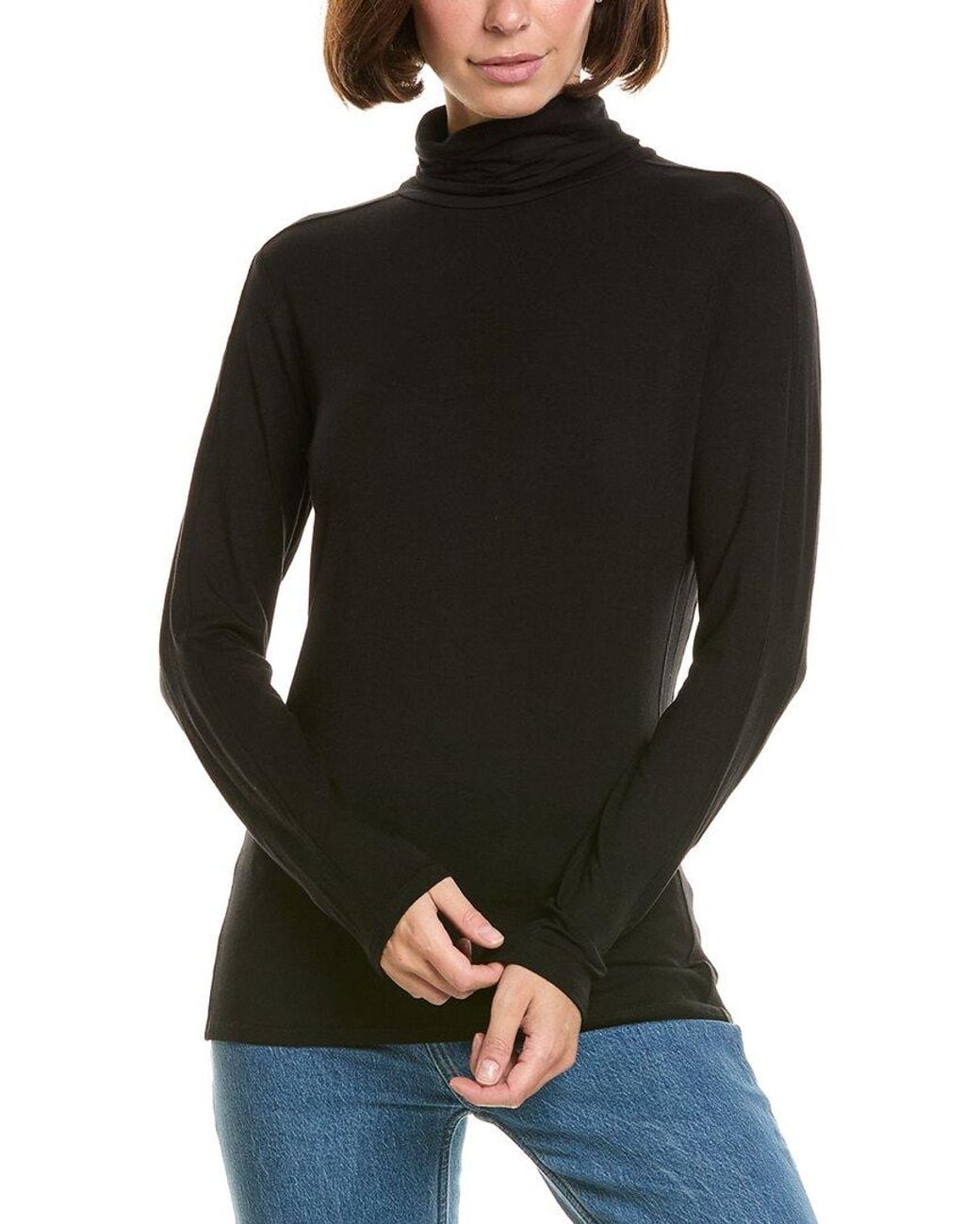 InCashmere Black Fine Knit Turtleneck Top