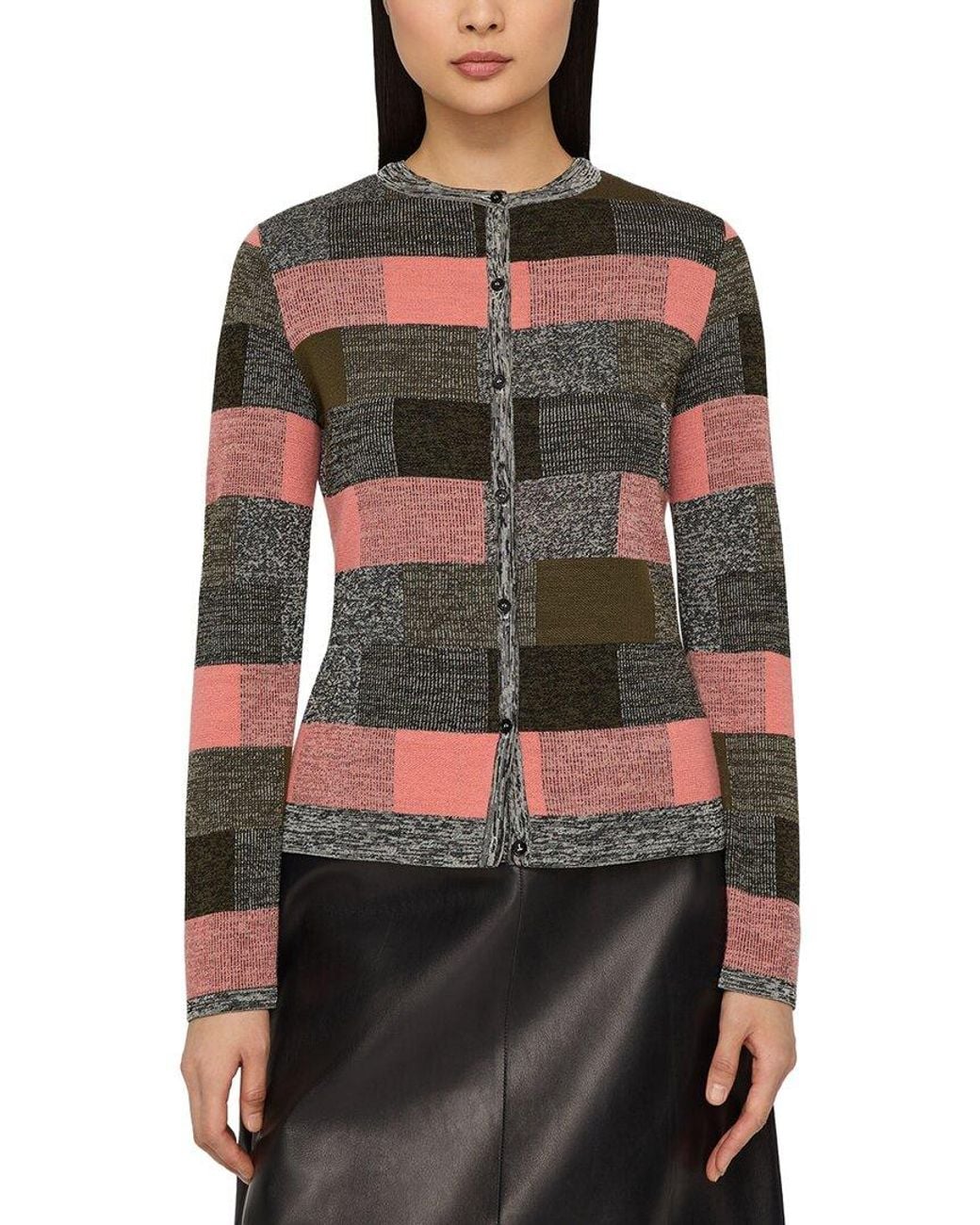 Lafayette 148 New York Red Petite Jacquard Button Front Silk-Blend Cardigan