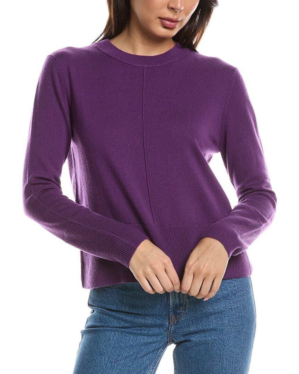 Forte Purple Exposed Seam Crewneck 100% Cashmere Sweater