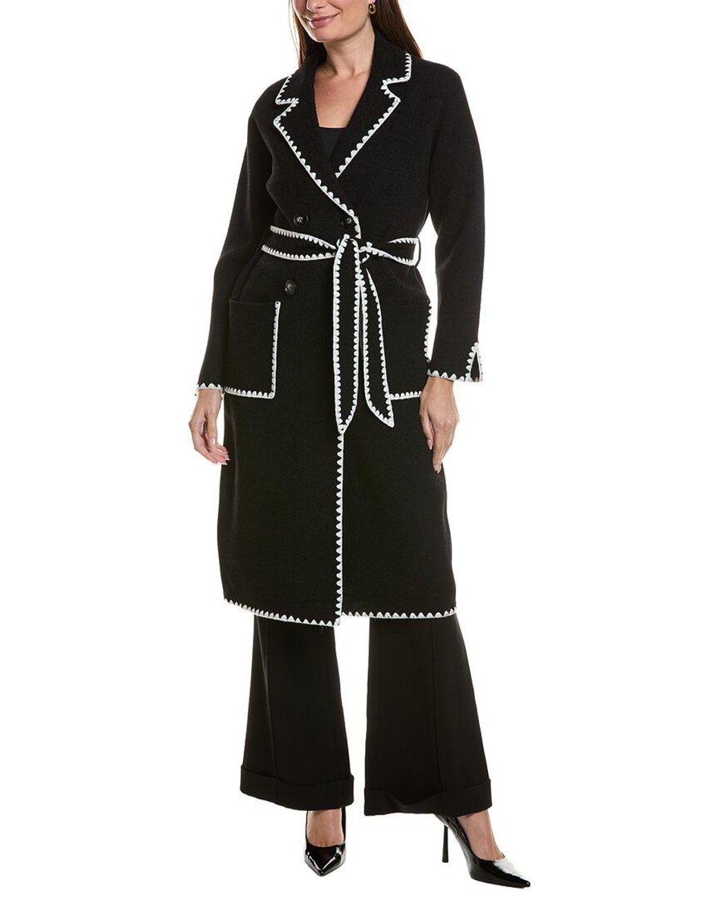 NVLT Black Longline Eyelash Wrap Coat