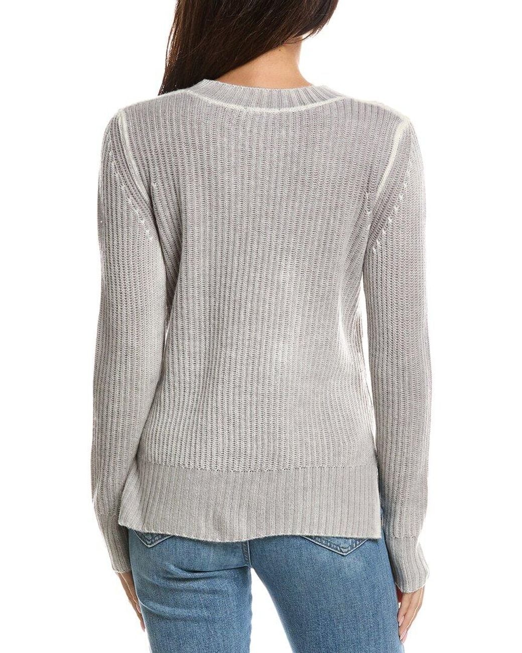 Forte Gray Spray Print High-Low 100% Cashmere Sweater