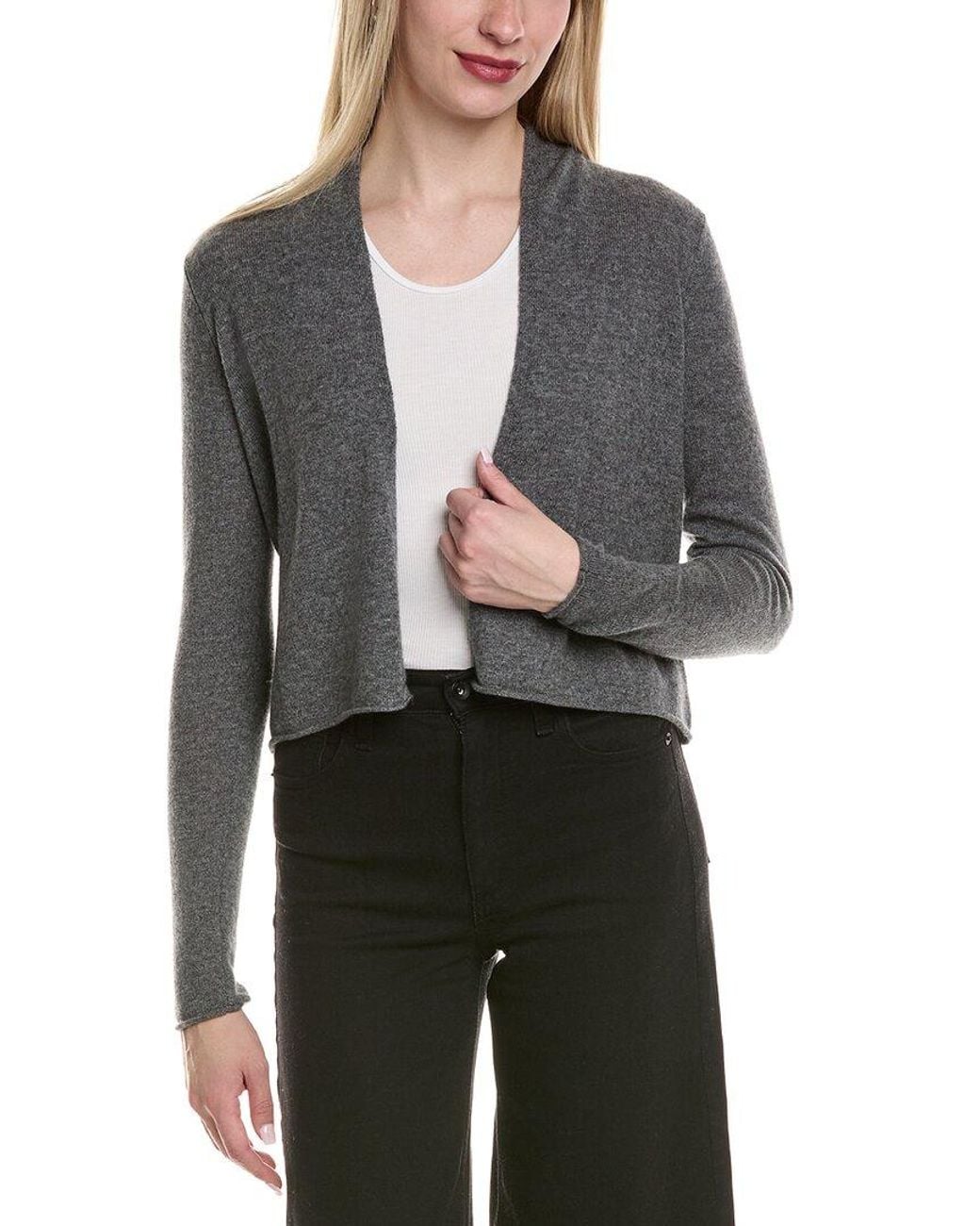Sofiacashmere Gray Cropped Wool & Cashmere-Blend Cardigan