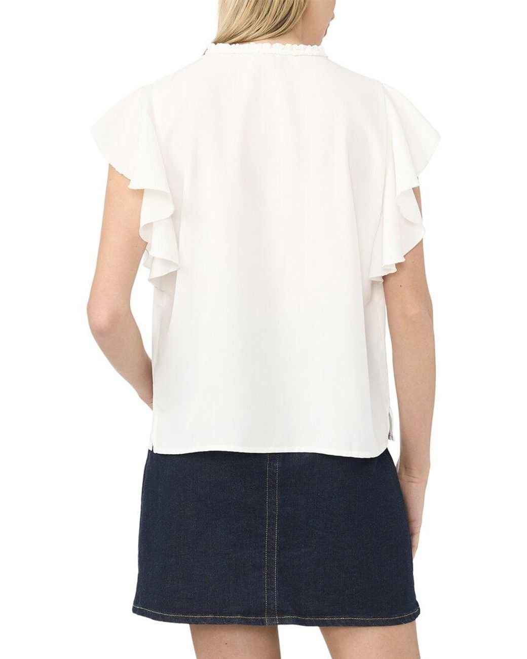 Vince Camuto White Embroidery Ruffle Blouse