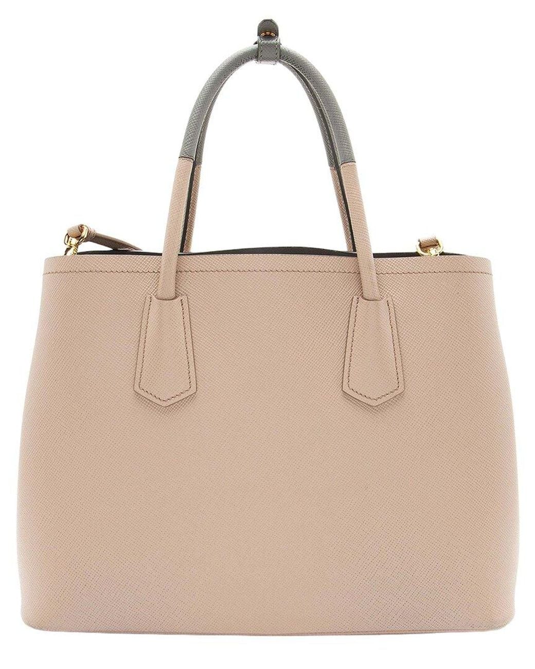 Prada Natural Saffiano Cuir Double Handle Medium Tote (Authentic Pre-Loved)