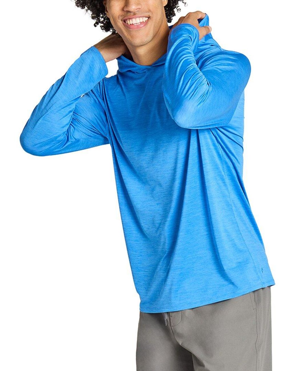 Life Is Good. Blue Hooded Sun Shirt for men