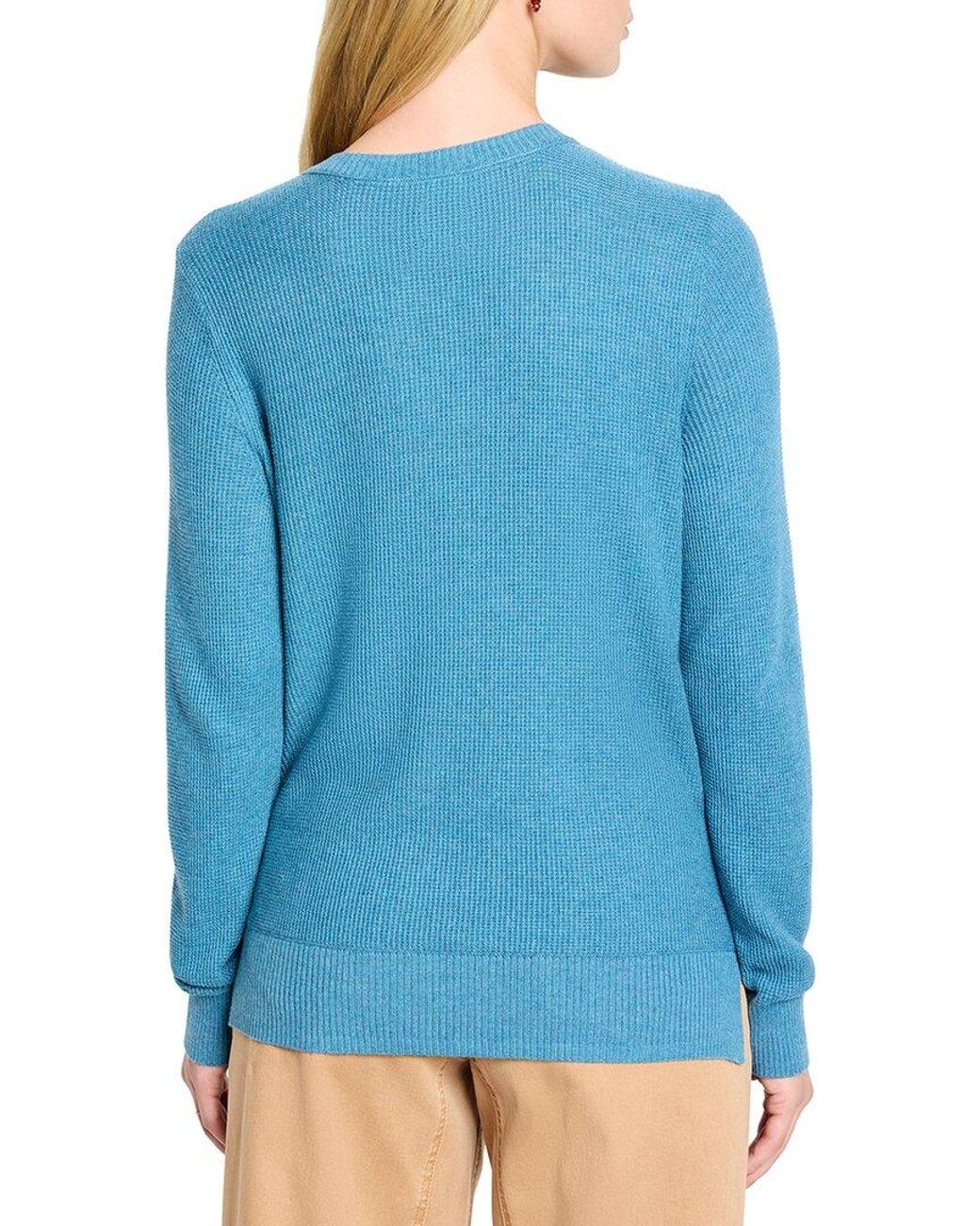 NIC+ZOE Blue Waffle Stitch V-Neck Sweater