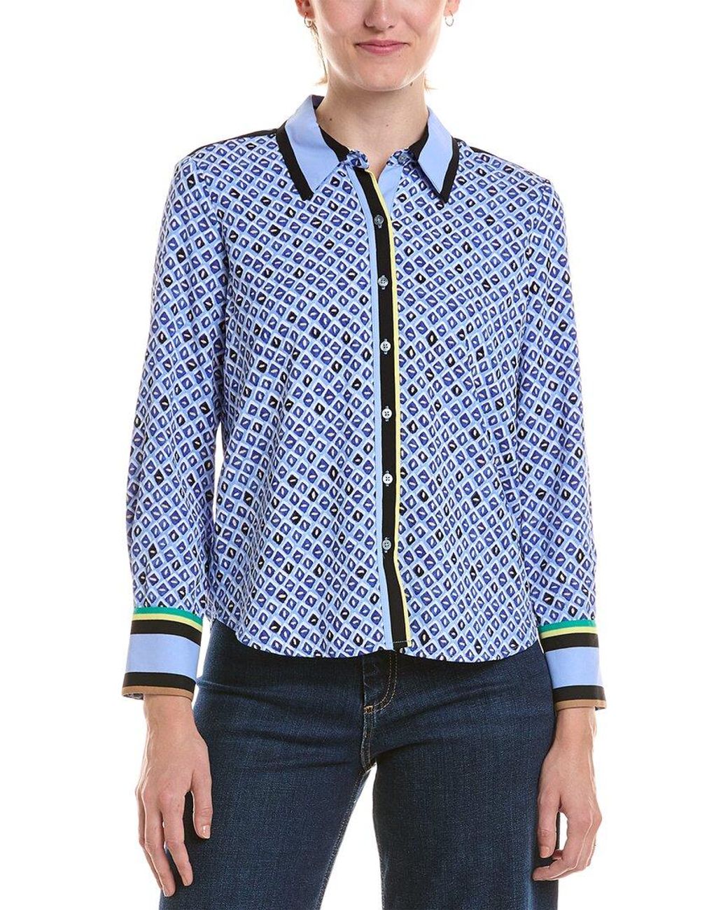 NIC+ZOE Blue Petite Mosaic Trimmed Shirt