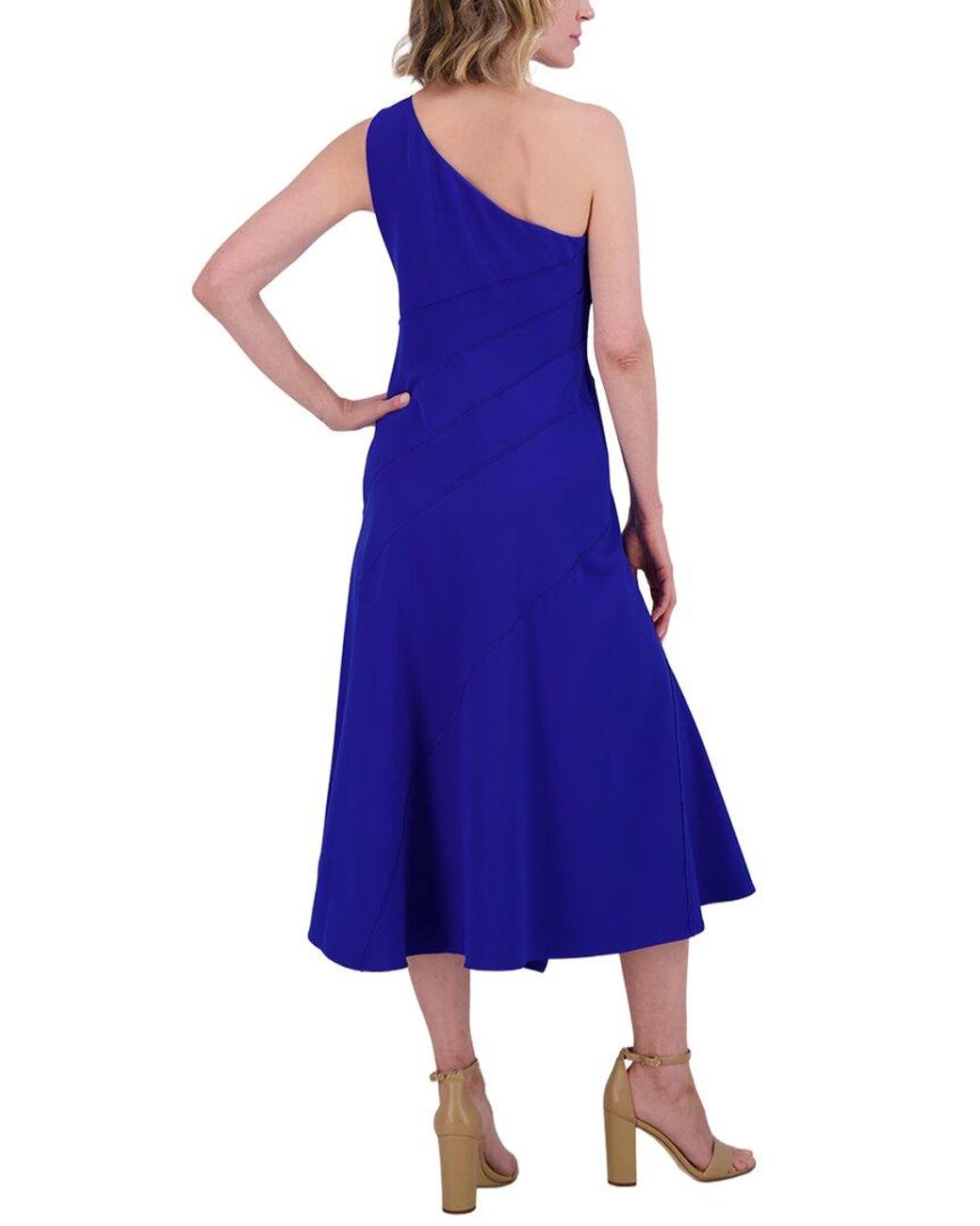 Vince Camuto Blue One Shoulder Solid Maxi Dress