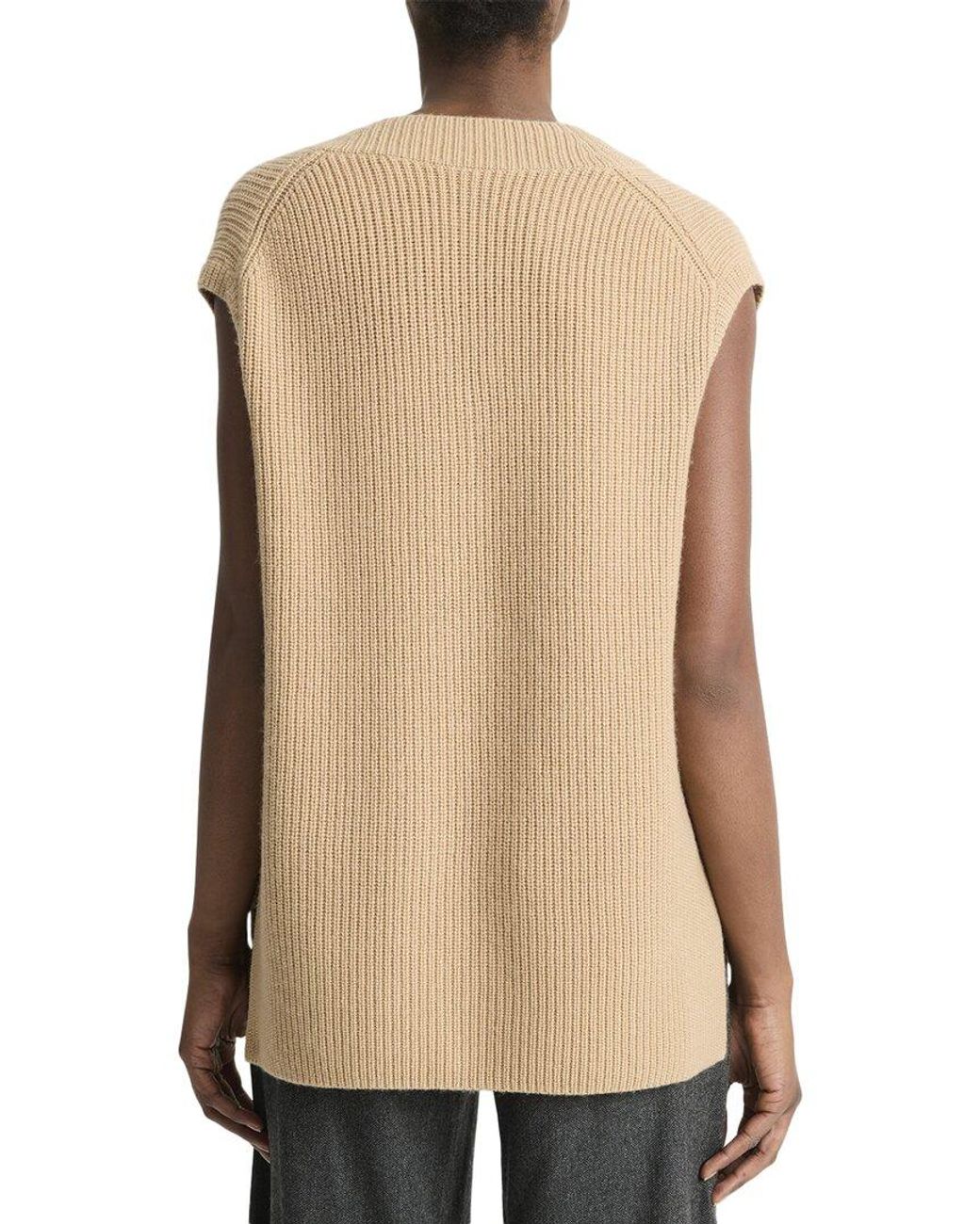 Vince Natural Ribbed V-Neck Wool & Cashmere-Blend Vest