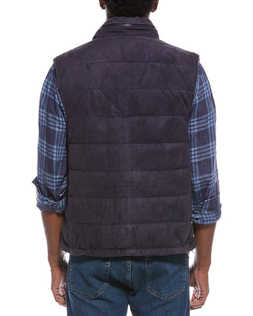 Brunello Cucinelli Blue Leather Vest for men