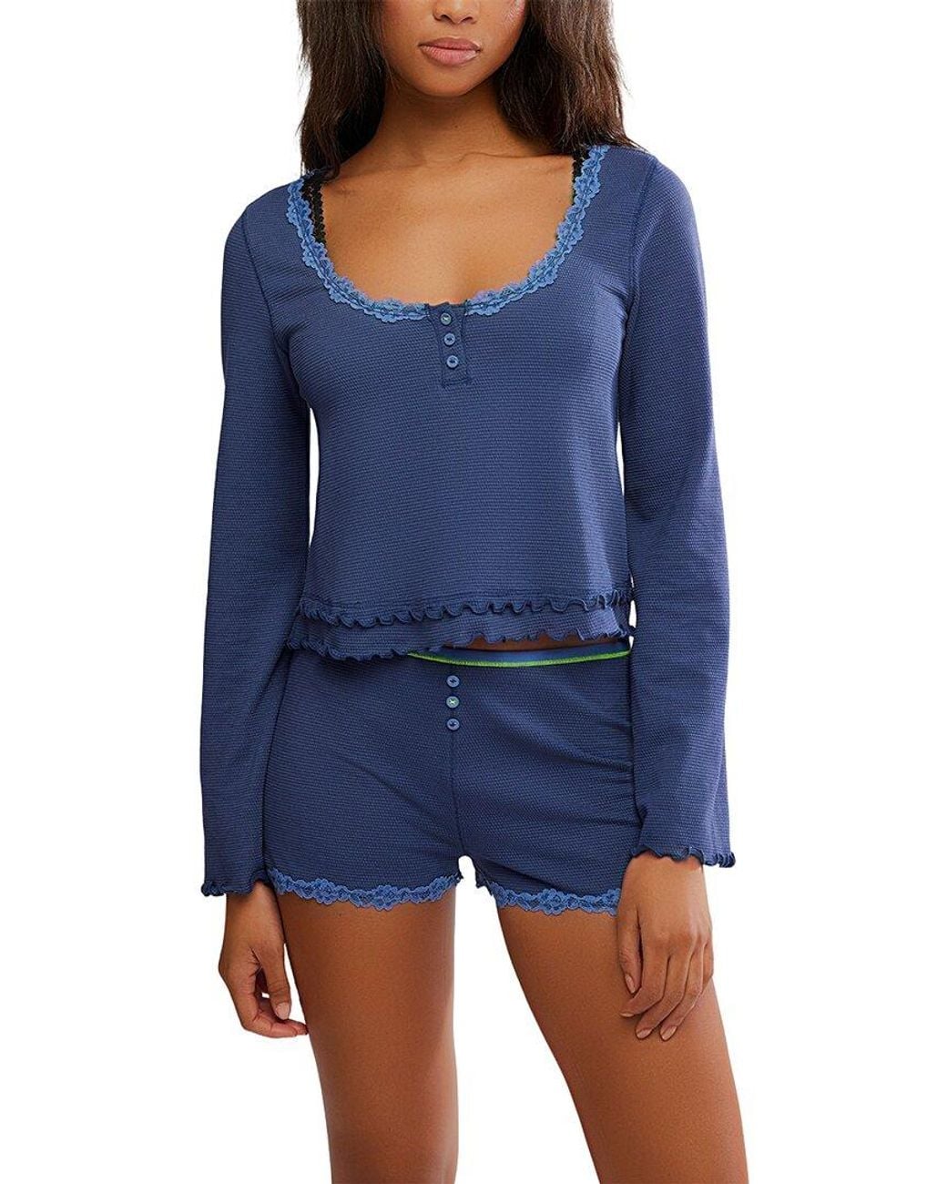 Free People Blue 2Pc Spring Break Sleep Set