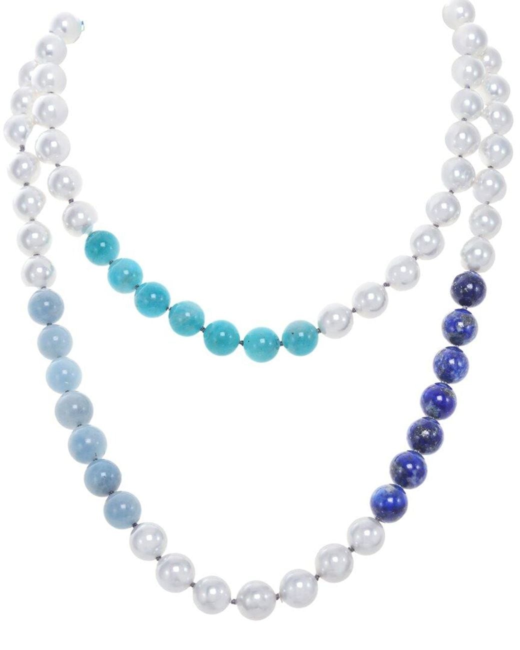 Margo Morrison Blue Gemstone & Pearl Sterling Necklace