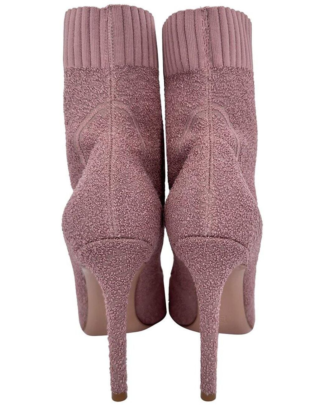 Gianvito Rossi Red Synthetic Boucle Knit Fiona Bootie (Authentic Pre- Loved)