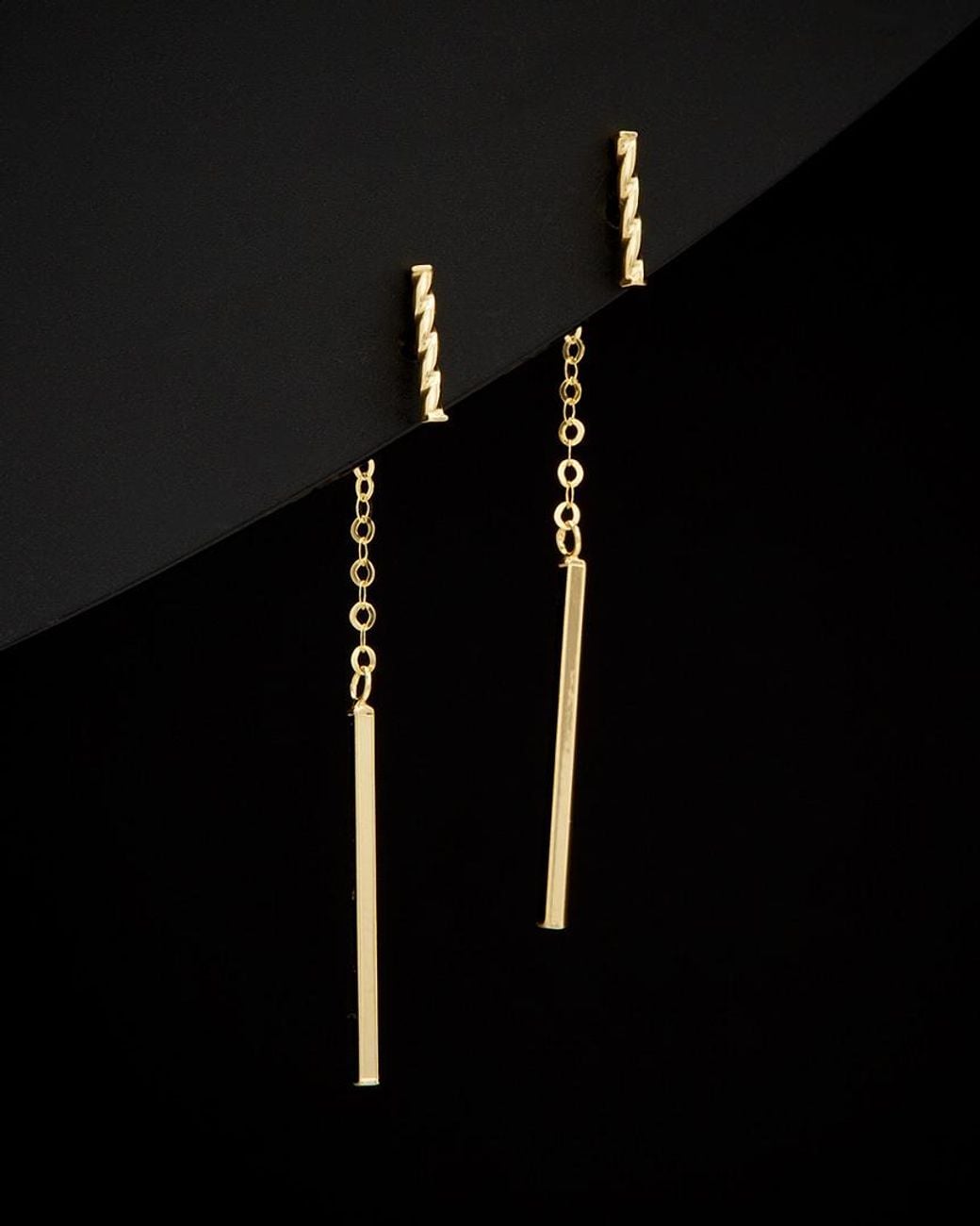 Italian Gold Black 14k Twisted & Polished Bar Front-back Earrings