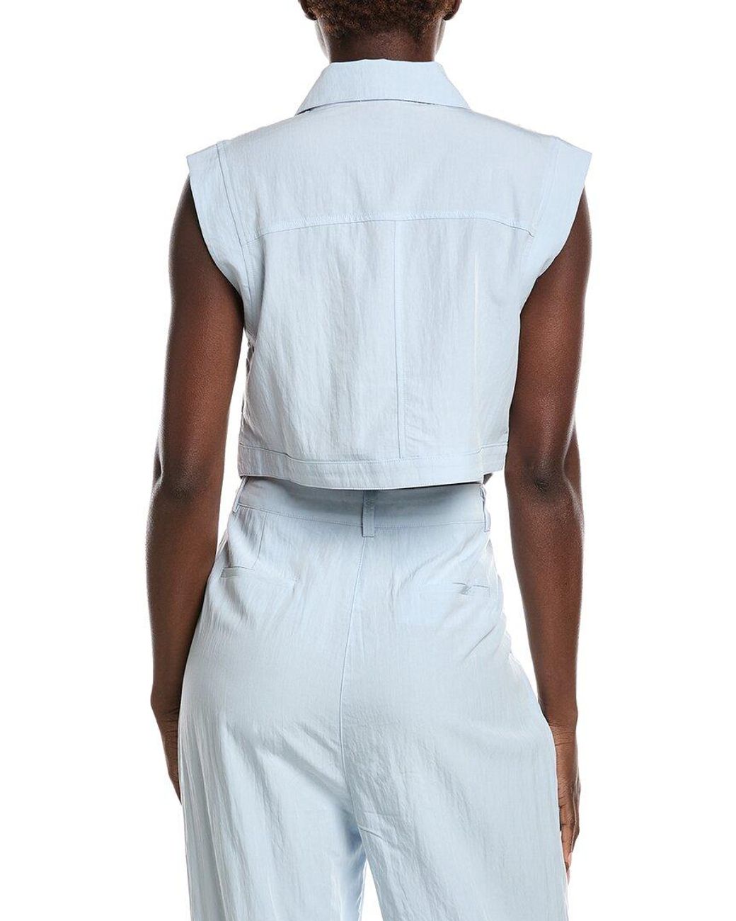 Gracia Blue Open V-Bottom Hem Sleeveless Top