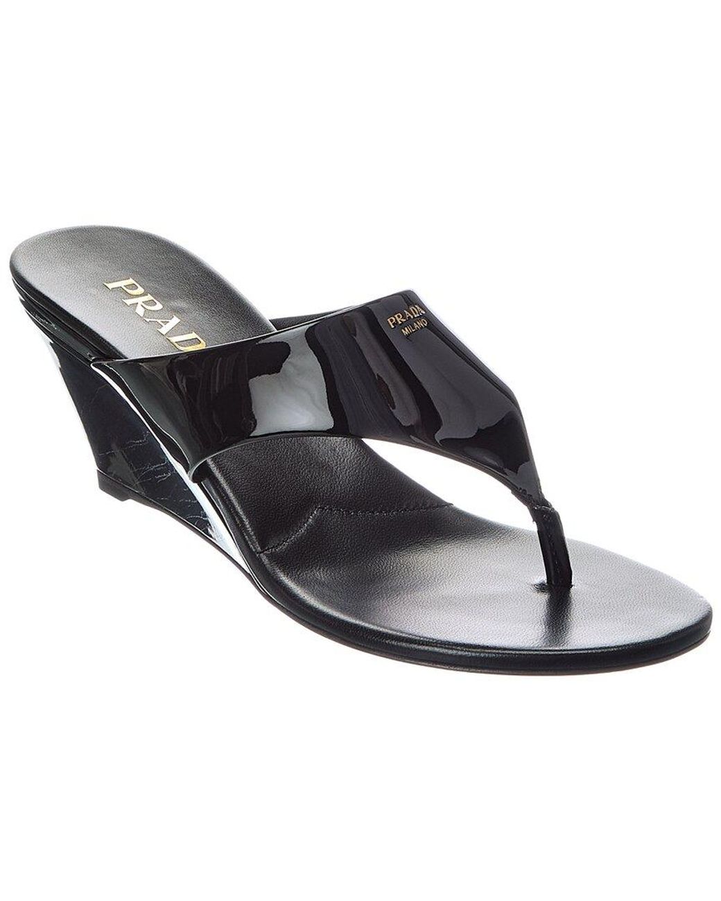 Prada Black Patent Wedge Sandal