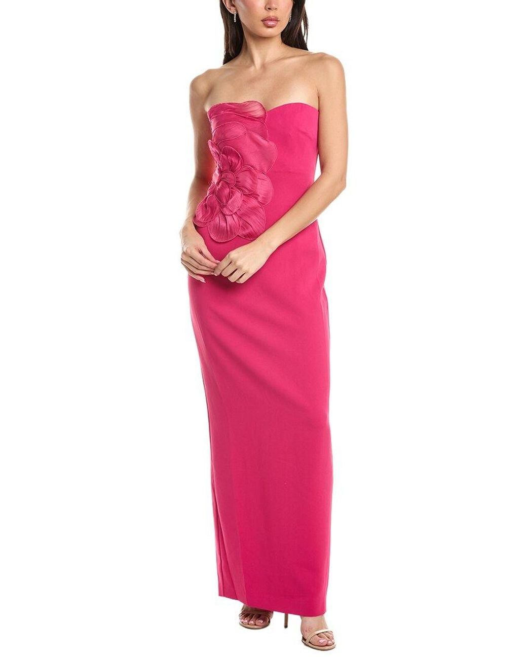 Badgley Mischka Pink Flower Applique Gown