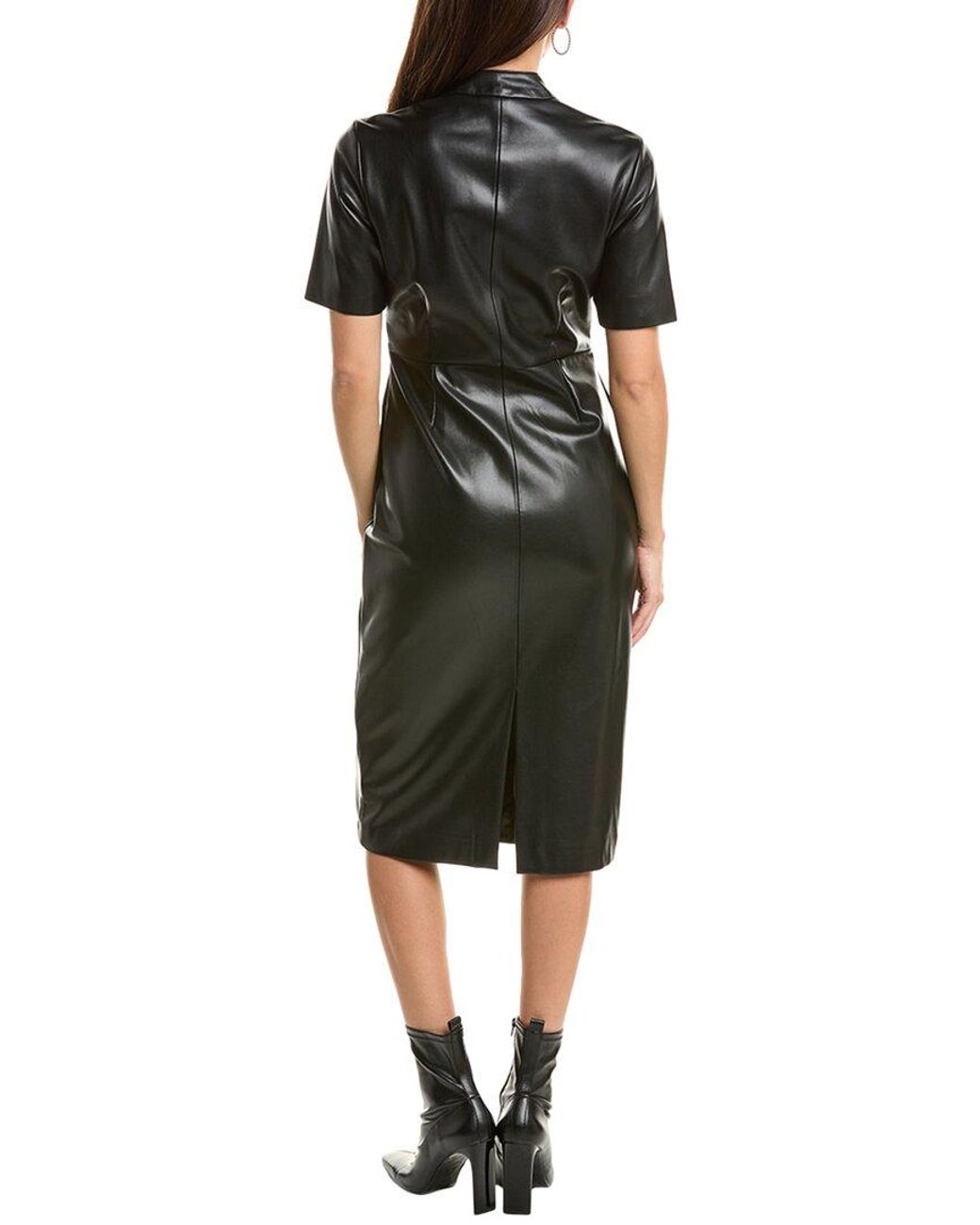 Tahari Black Faux Leather Midi Dress