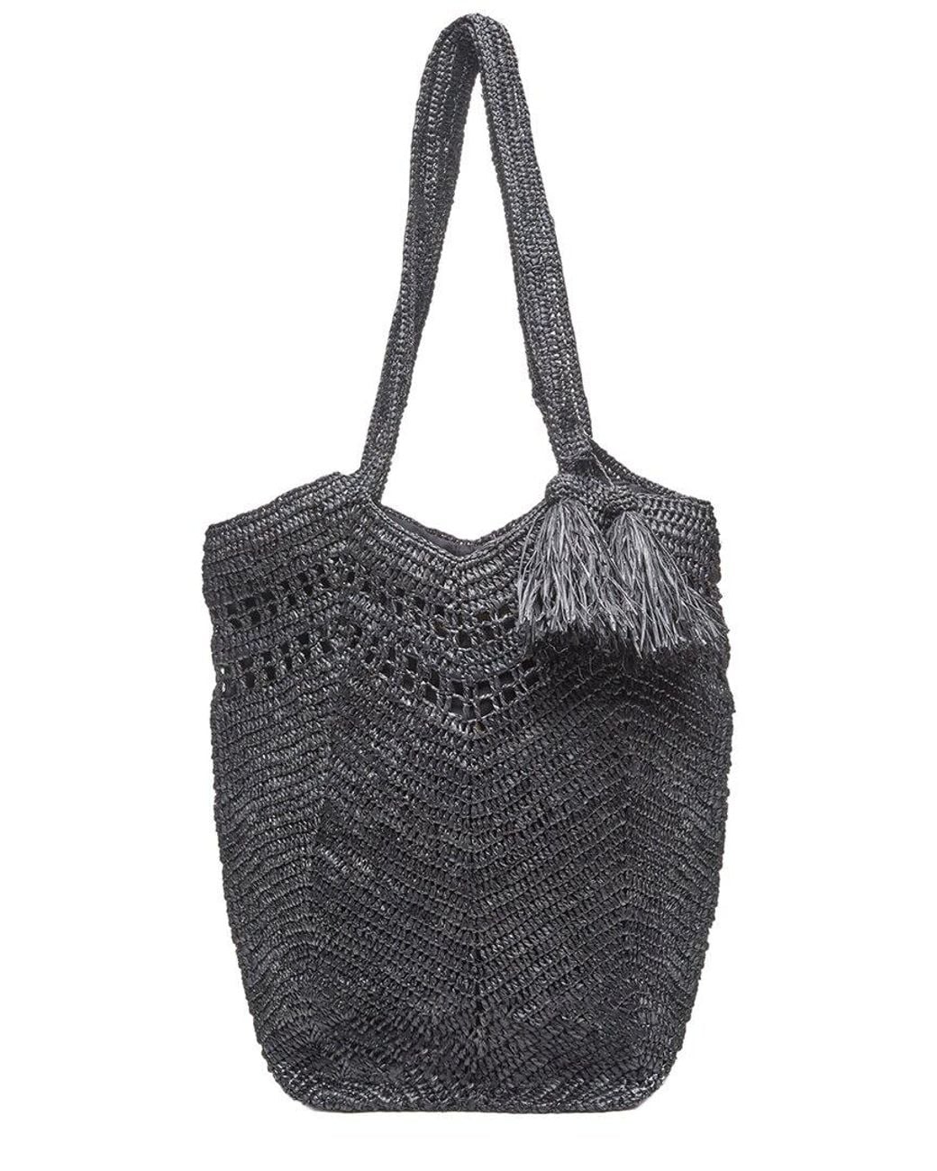 Mar Y Sol Black Gianna Raffia Tote
