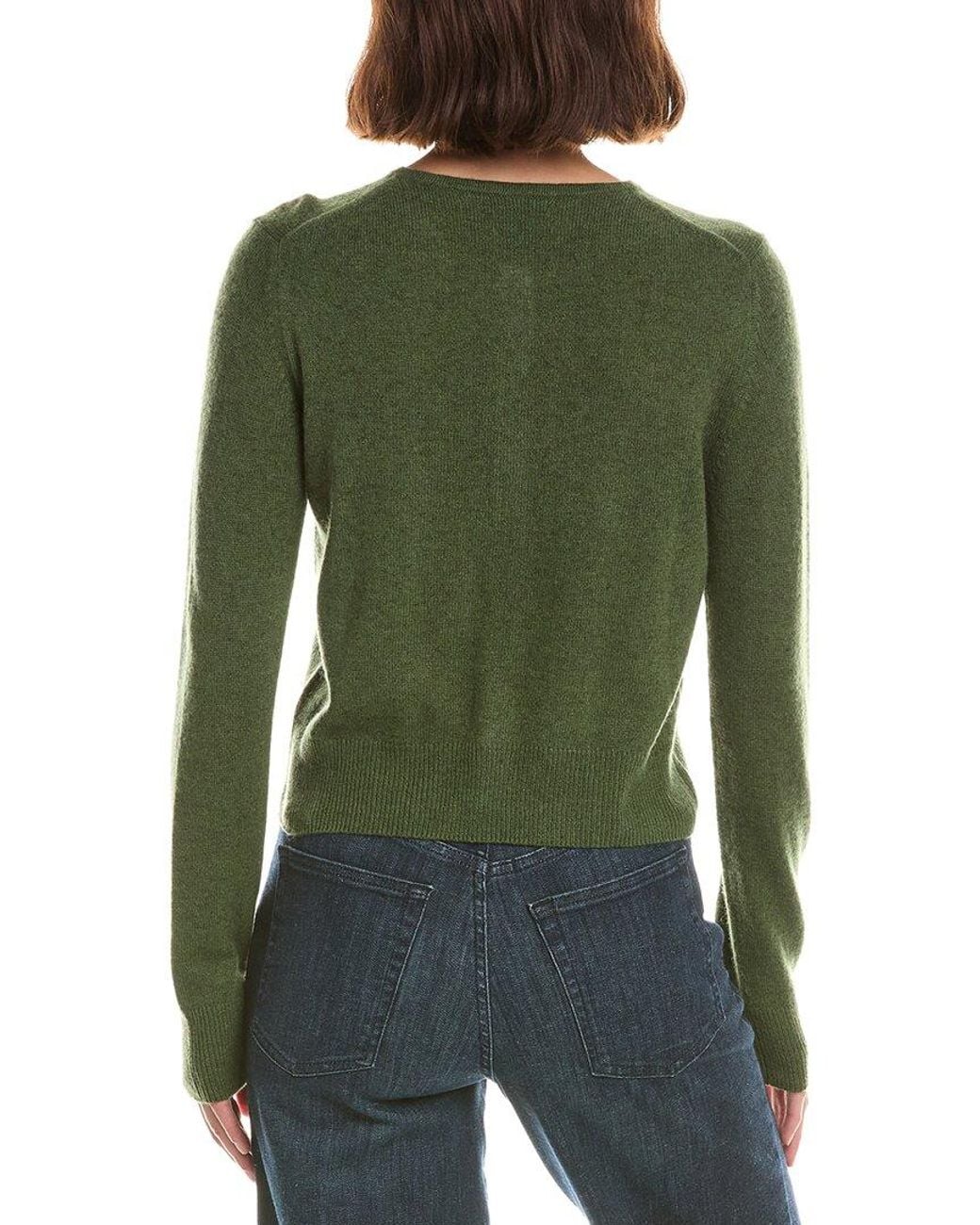 Forte Green Basic Cropped Button 100% Cashmere Cardigan