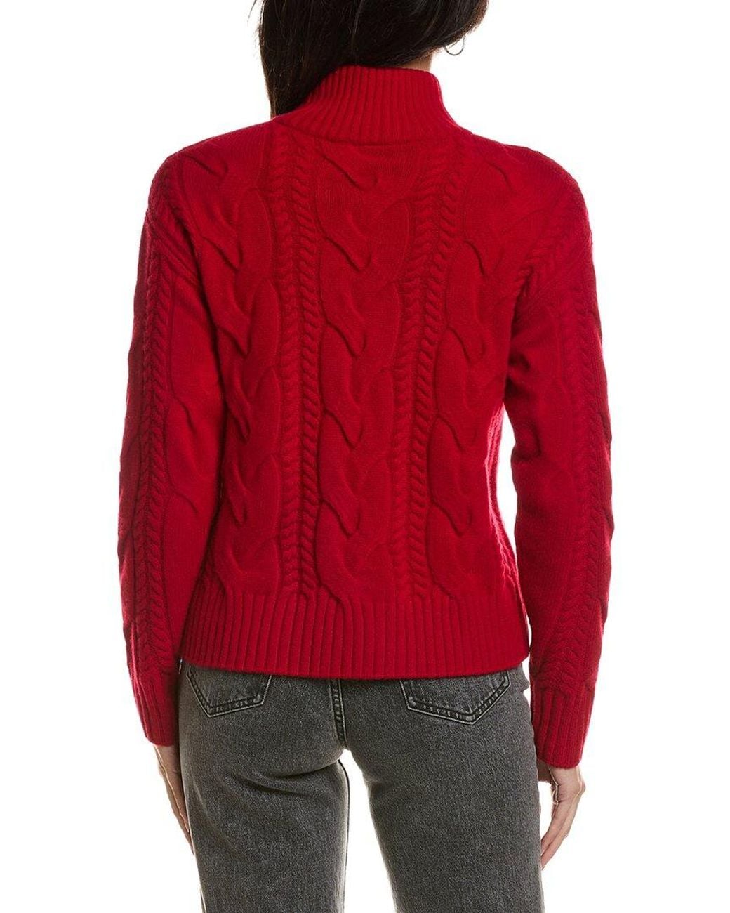 Hannah Rose Merino Wool Cable Mock Neck Sweater in Red | Lyst