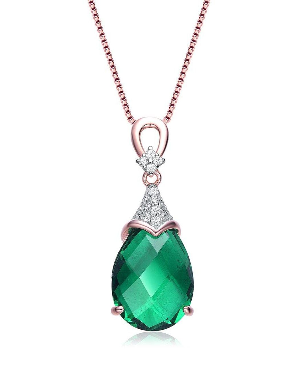 Genevive Jewelry Green 18k Rose Gold Vermeil Cz Teardrop Pendant Necklace