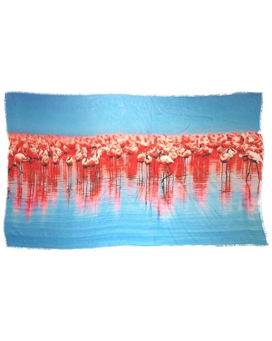 Blue Pacific Blue Flamingos Silk-Blend Print Scarf