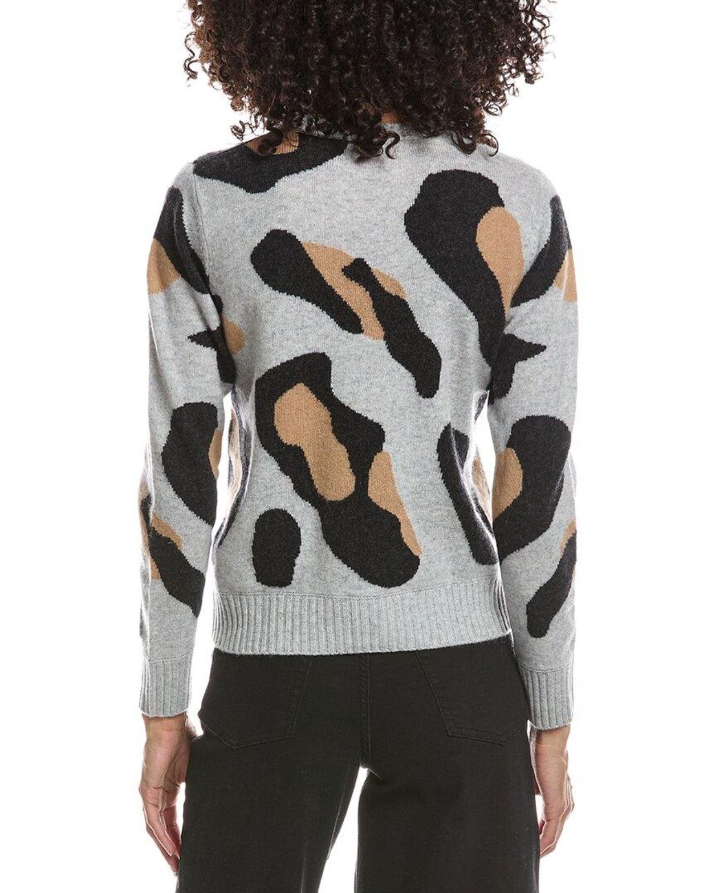 Brodie Cashmere Gray Abstract Leopard 100% Cashmere Sweater