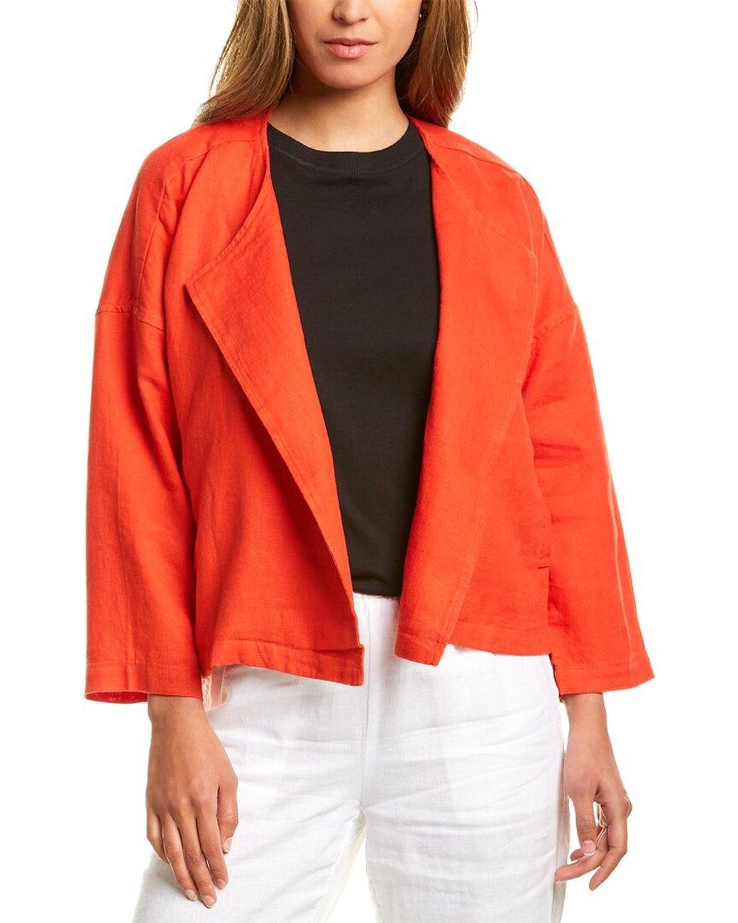 Eileen Fisher Petite Drape Front Linen Jacket, Plain Pattern in Pink - Lyst