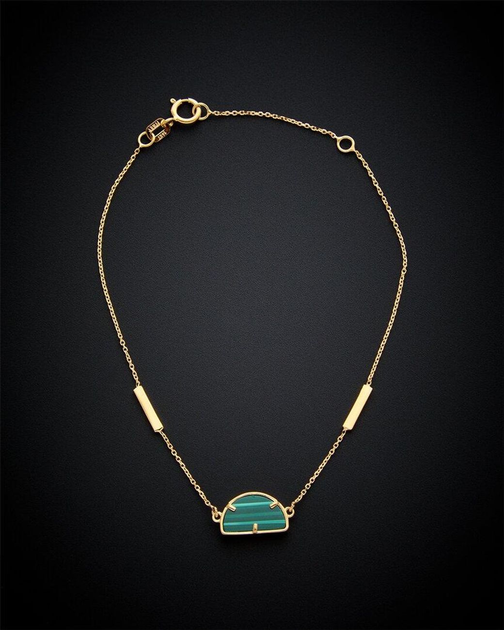 Italian Gold Black 14k Malachite Adjustable Bracelet