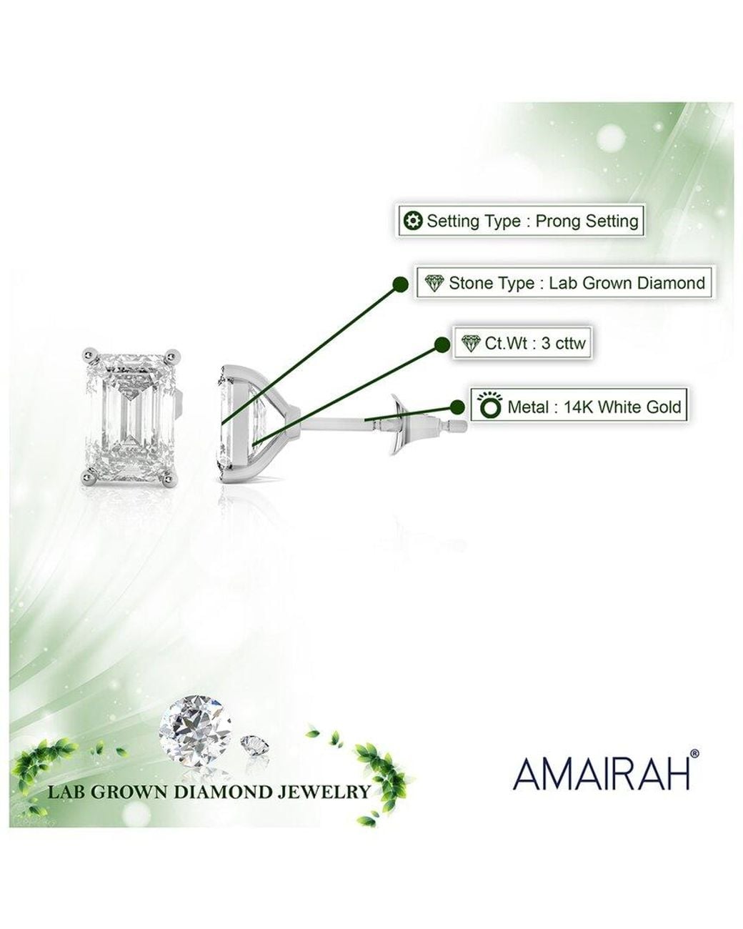Amairah Metallic 14K 3.00 Ct. Tw. Lab-Grown Diamond Stud Earrings