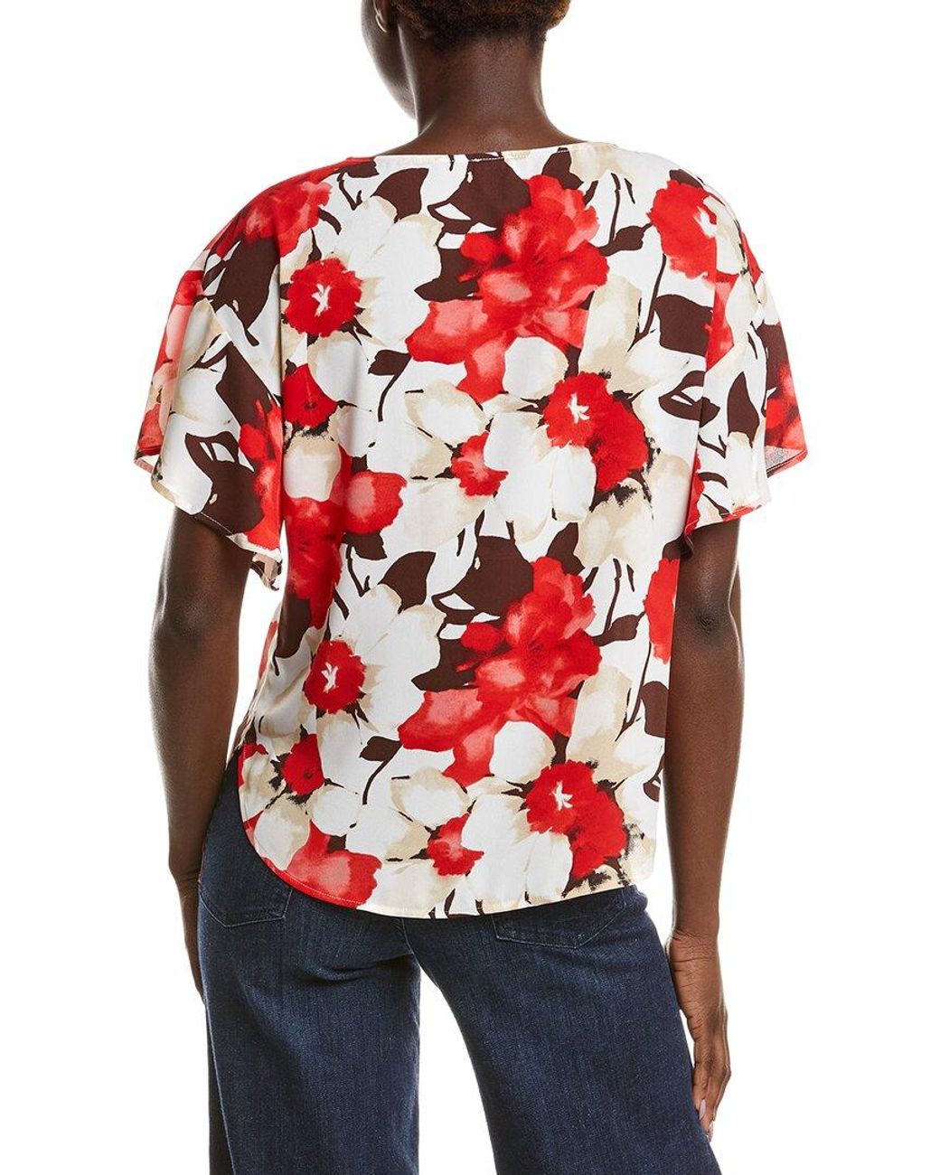 Anne Klein Red Flutter Sleeve Blouse
