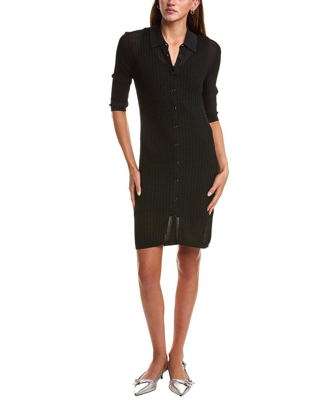 Helmut Lang Black Pointelle Polo Dress