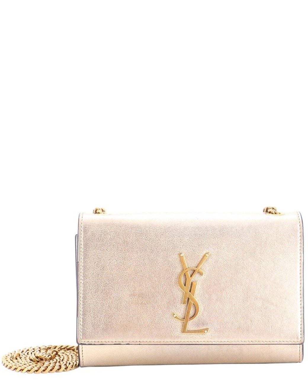 Saint Laurent Natural Metallic Leather Classic Monogram Crossbody Small (Authentic Pre-Loved)
