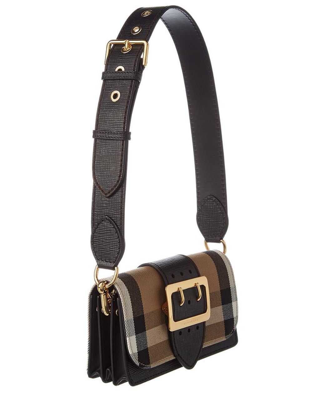 Burberry Small Bridle House Check & Leather Buckle Crossbody in Black |  Lyst Australia