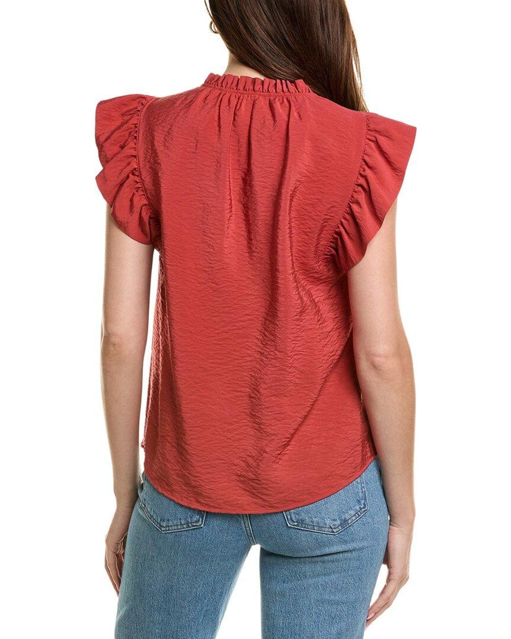 Anne Klein Red Trapunto Stitched Placket Top