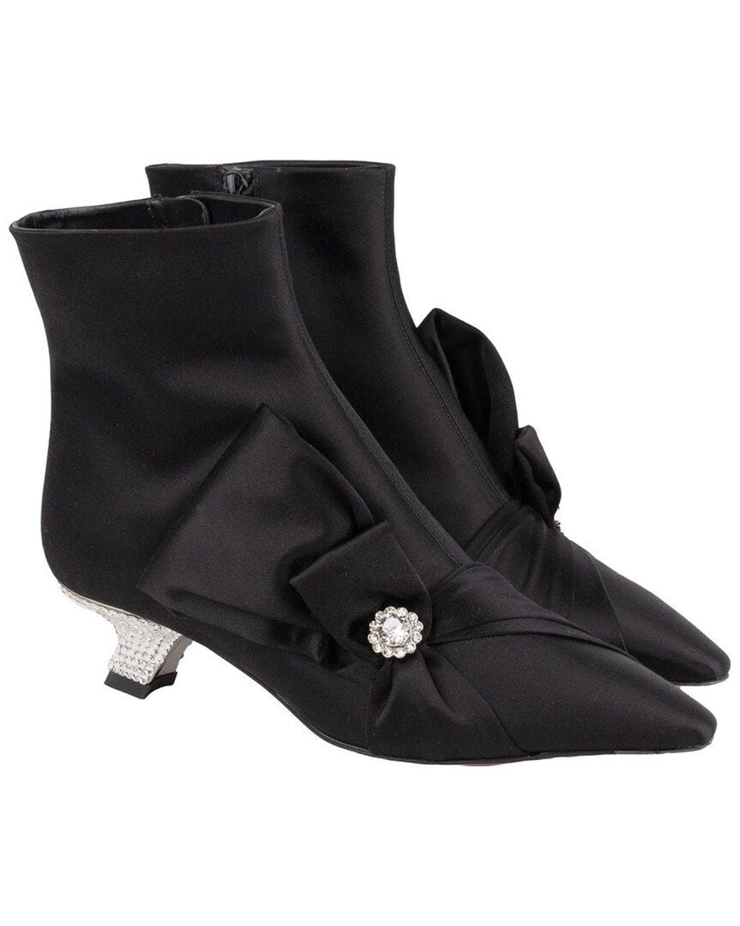 Roger Vivier Black Lavalliere Strass Heel Satin Bootie