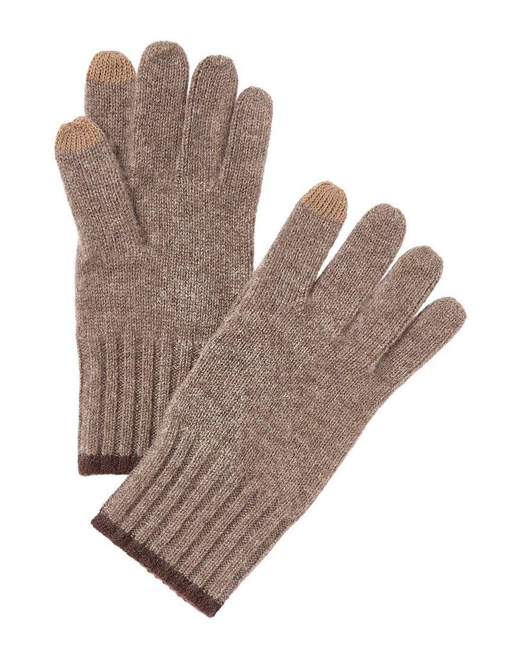 Phenix Brown Tipped Rib Cuff Cashmere Gloves
