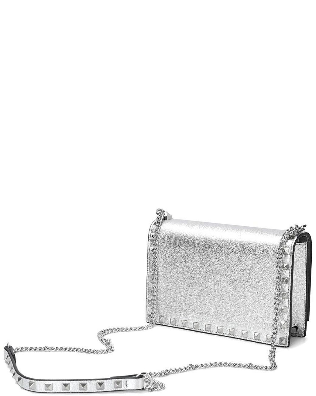 Tiffany & Fred Paris White Studded Fold-Over Leather Clutch